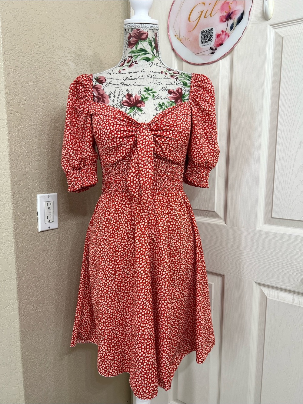 Red Floral Tie-Front Mini Dress made in Italy